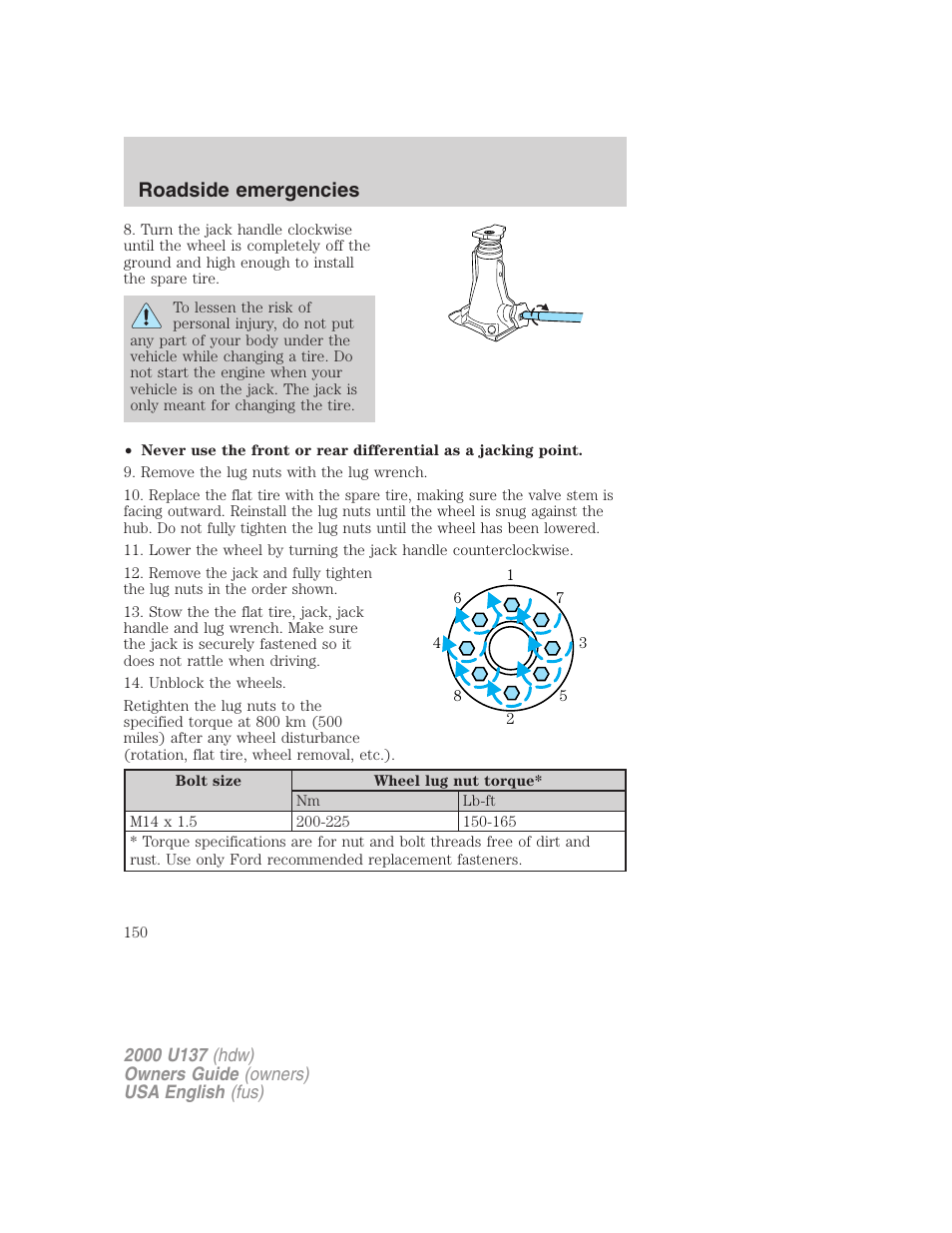 Roadside emergencies | FORD 2000 Excursion User Manual | Page 150 / 232