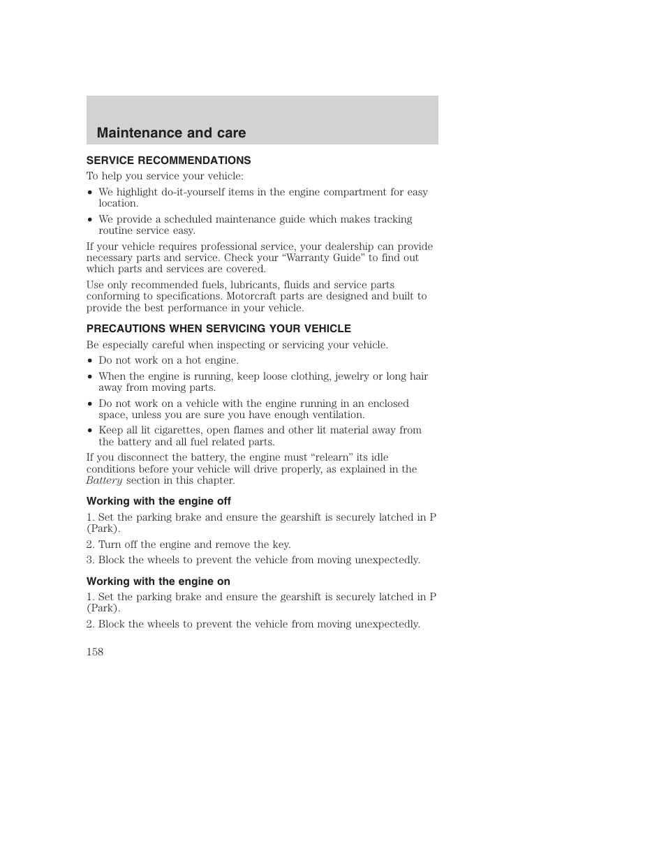 Maintenance and care | FORD 2000 Excursion User Manual | Page 158 / 232