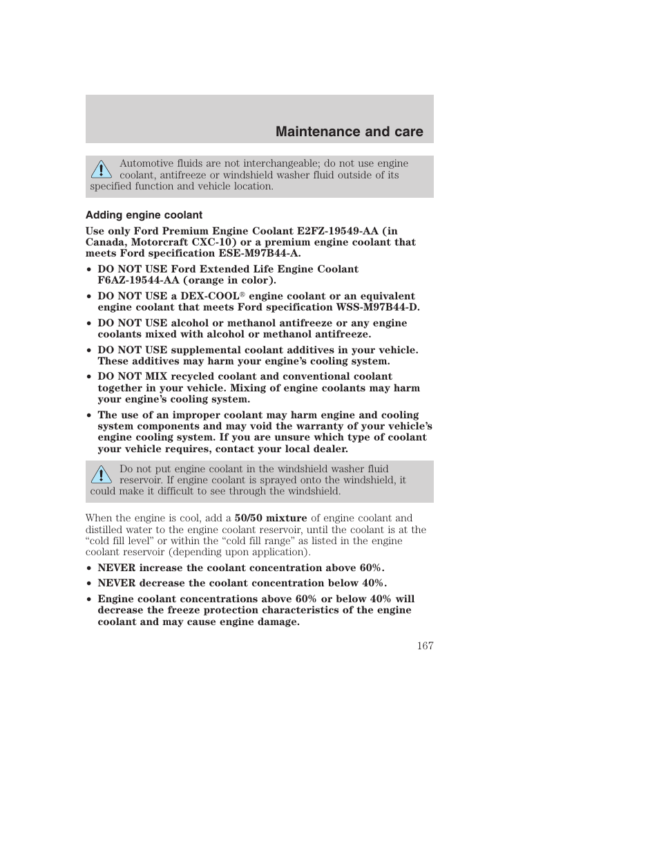Maintenance and care | FORD 2000 Excursion User Manual | Page 167 / 232