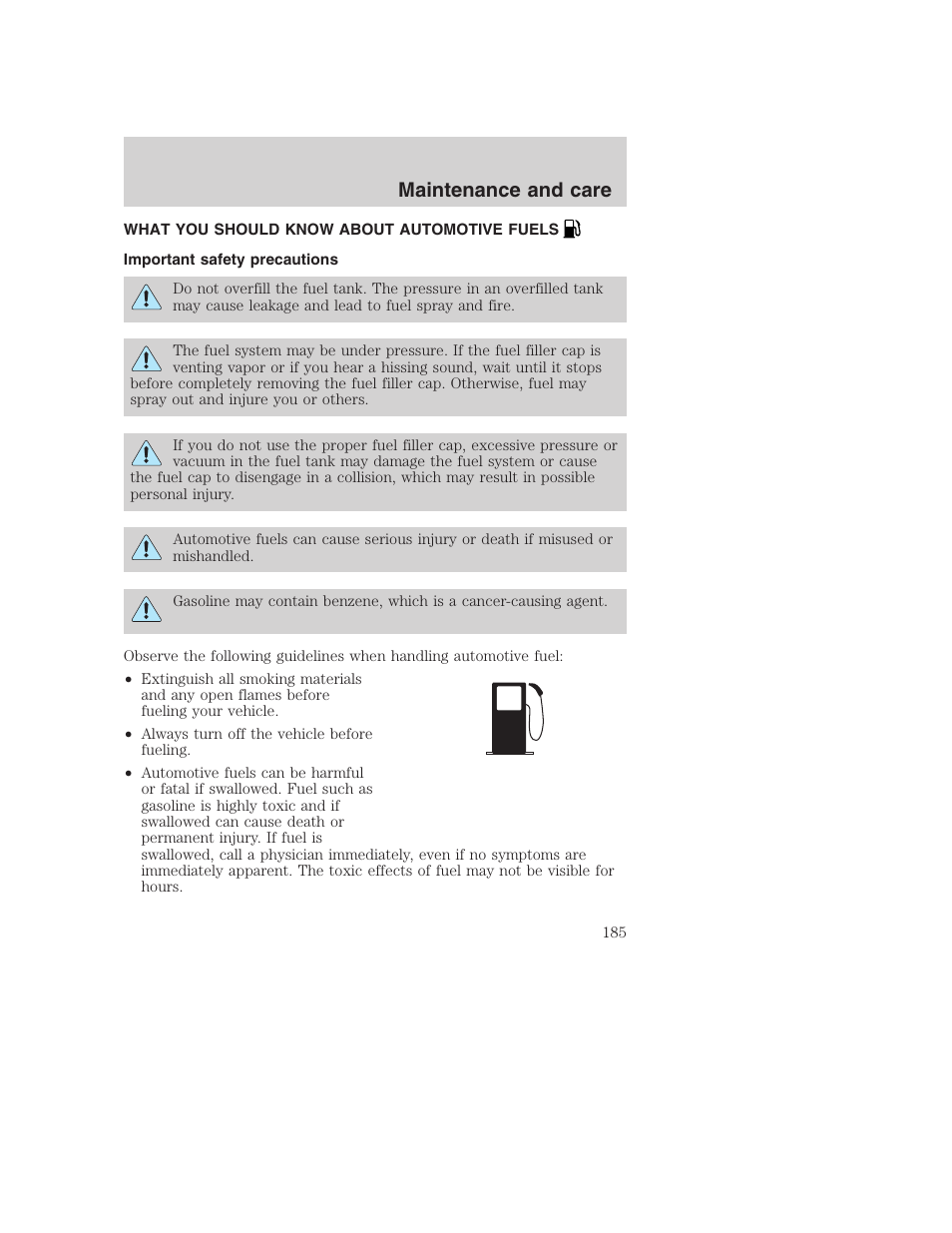 Maintenance and care | FORD 2000 Excursion User Manual | Page 185 / 232