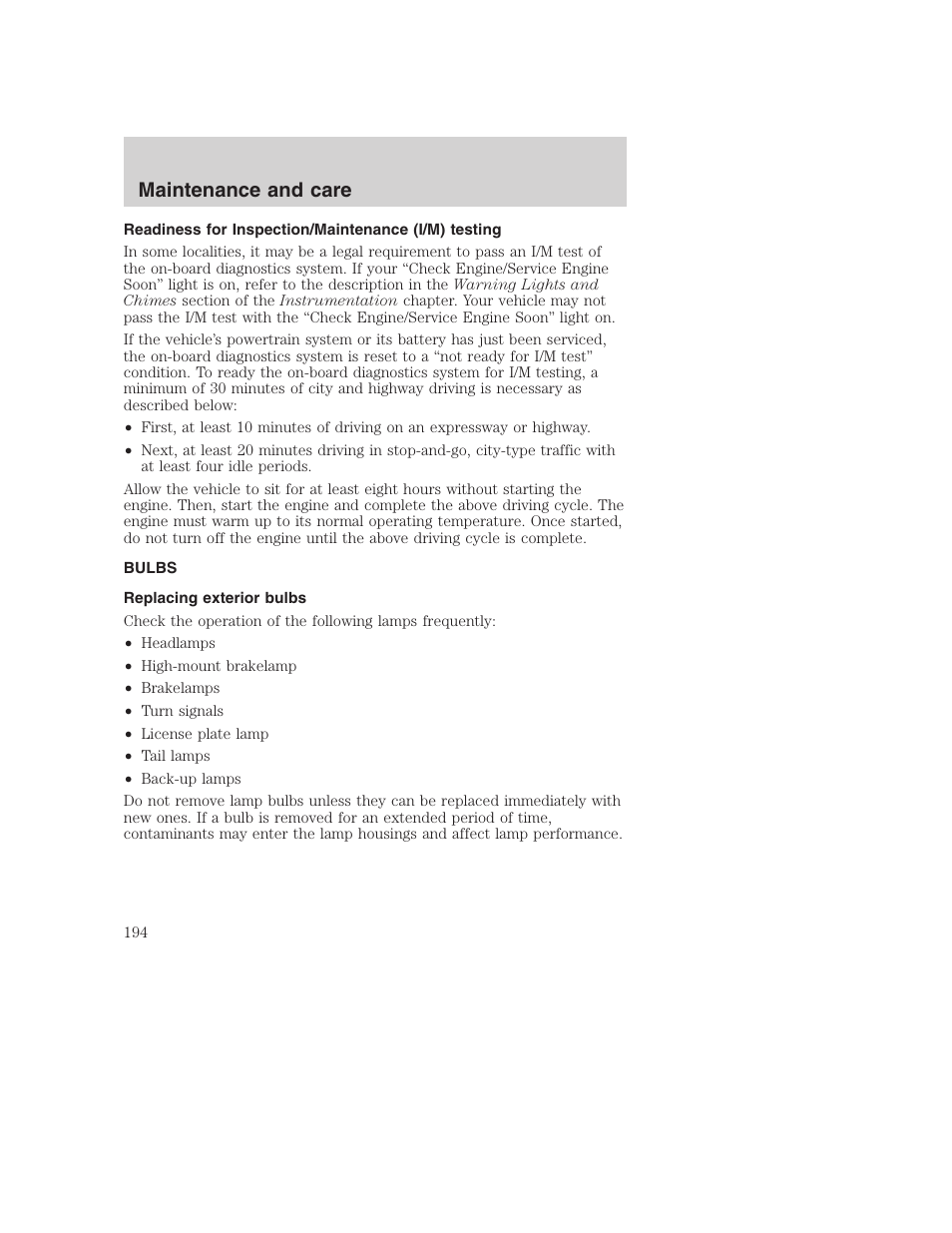 Maintenance and care | FORD 2000 Excursion User Manual | Page 194 / 232