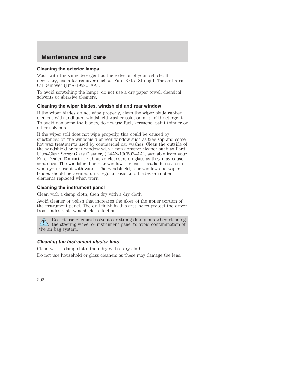 Maintenance and care | FORD 2000 Excursion User Manual | Page 202 / 232