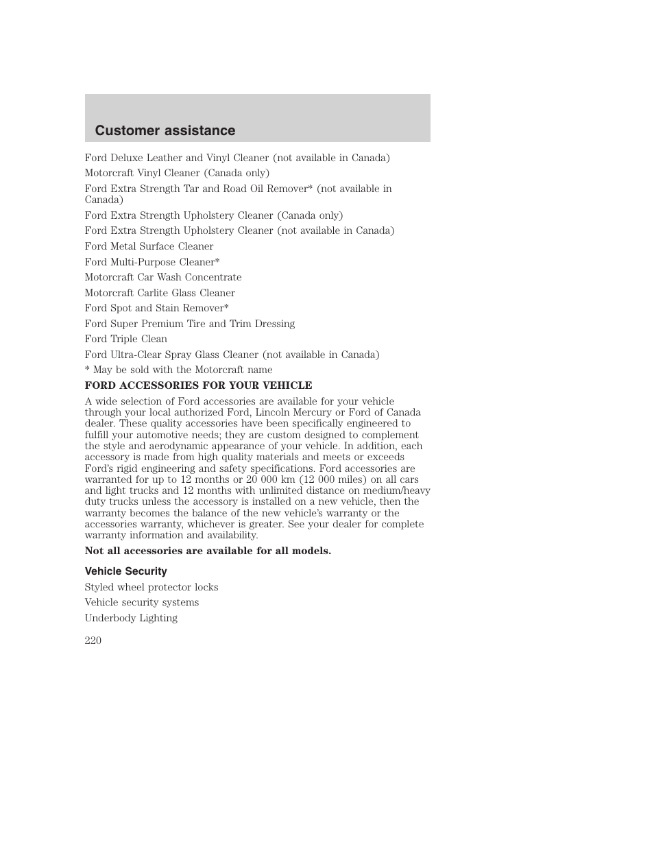 Customer assistance | FORD 2000 Excursion User Manual | Page 220 / 232