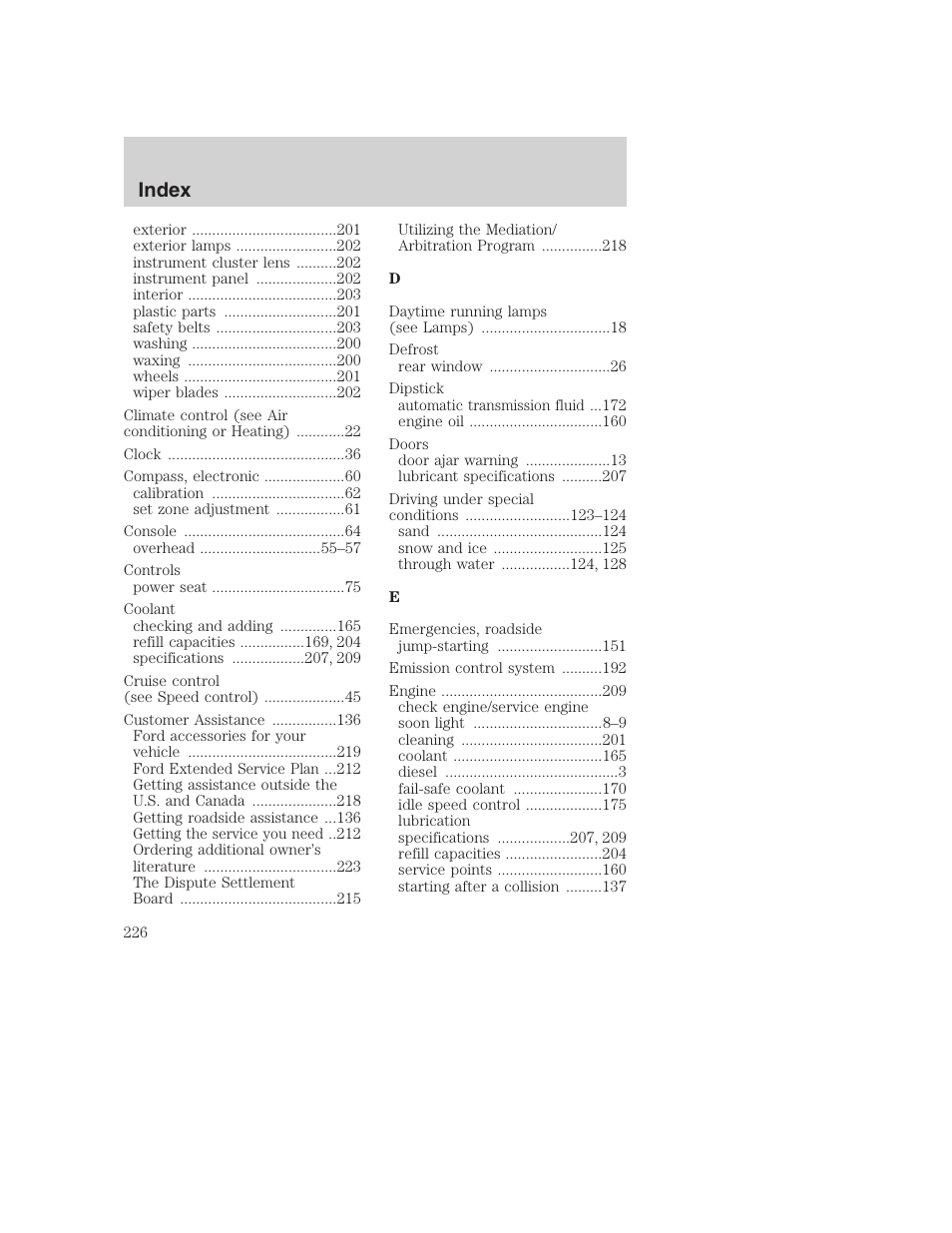 Index | FORD 2000 Excursion User Manual | Page 226 / 232