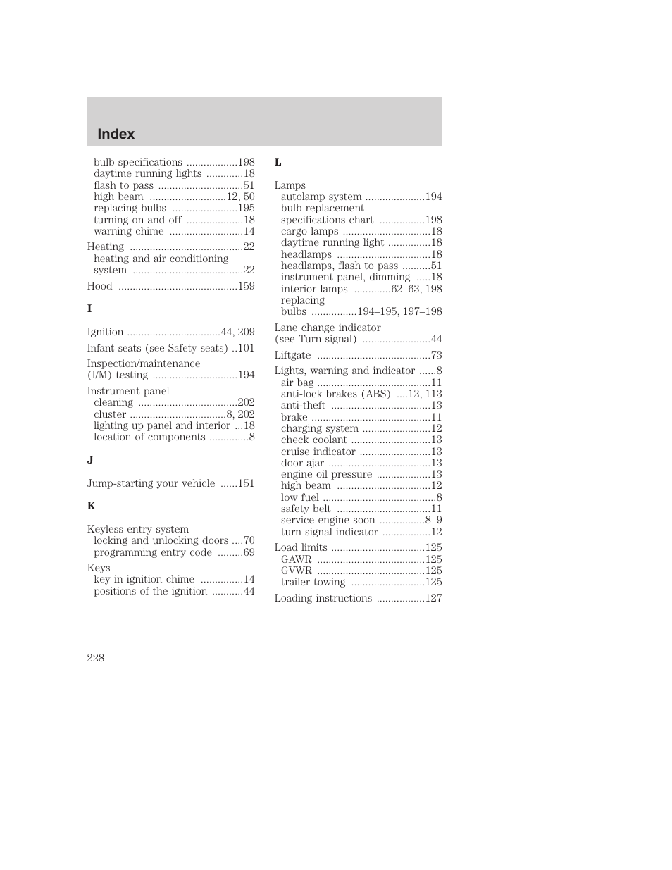 Index | FORD 2000 Excursion User Manual | Page 228 / 232