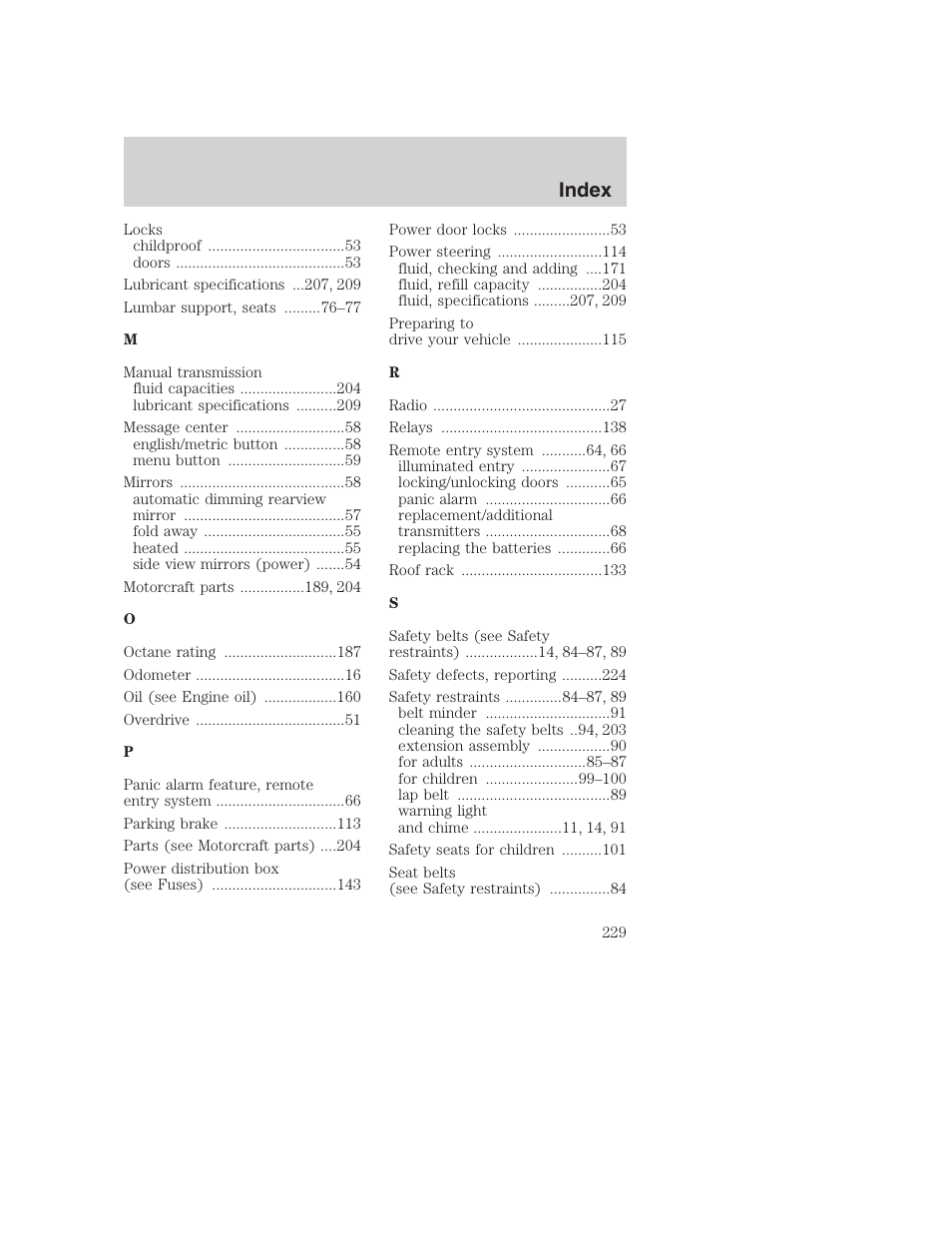 Index | FORD 2000 Excursion User Manual | Page 229 / 232