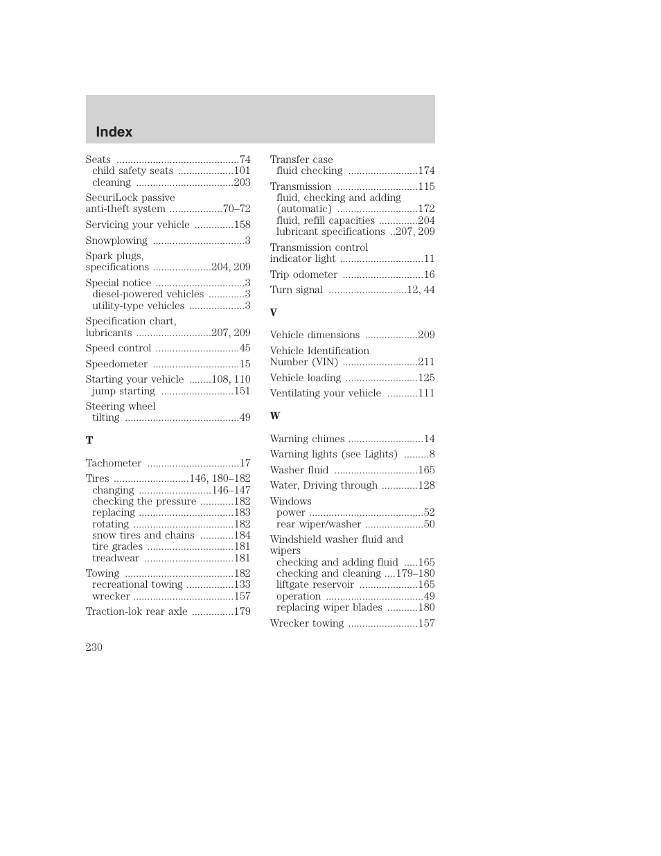Index | FORD 2000 Excursion User Manual | Page 230 / 232