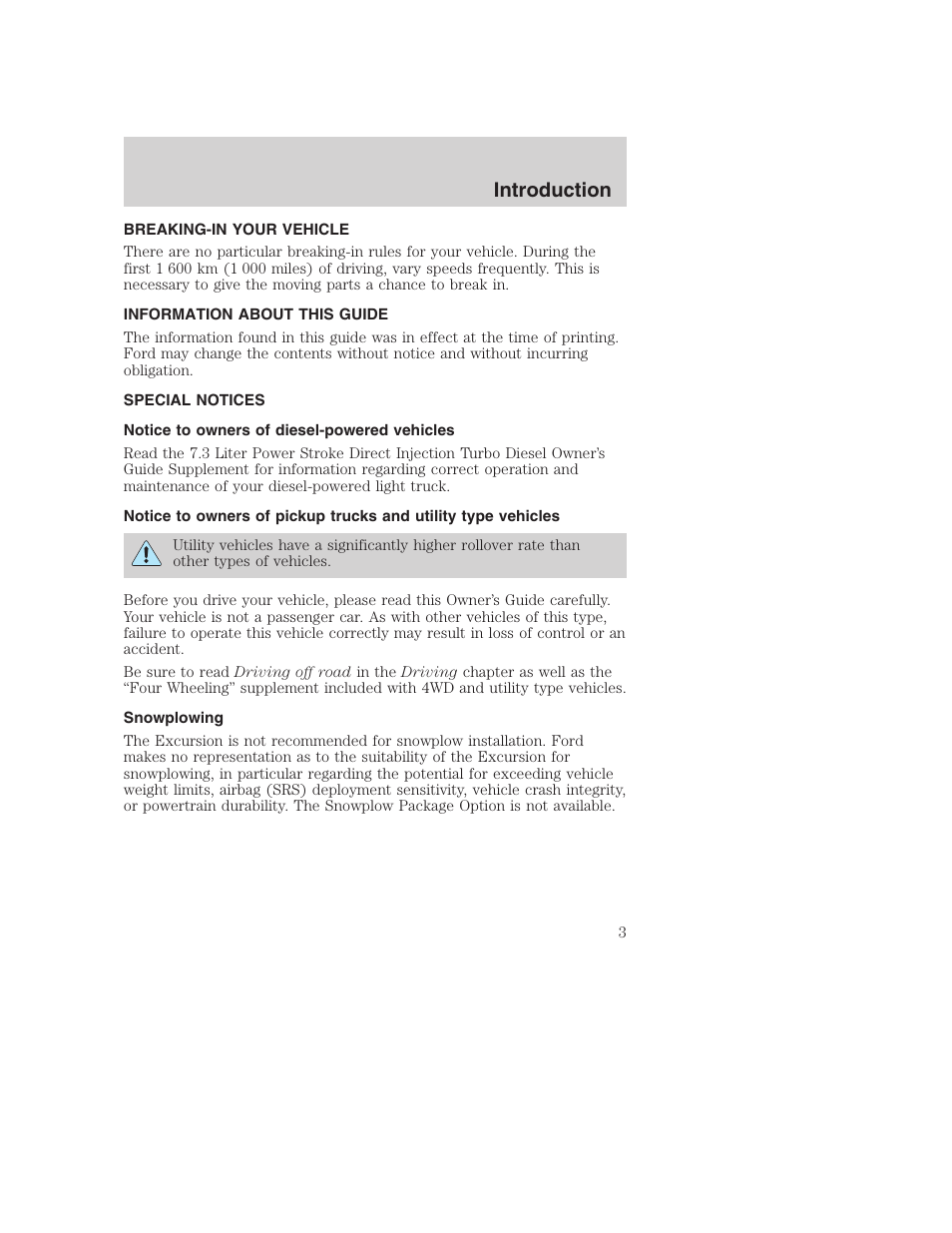 Introduction | FORD 2000 Excursion User Manual | Page 3 / 232