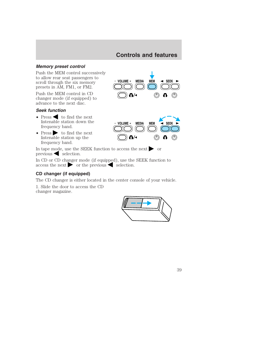 Controls and features | FORD 2000 Excursion User Manual | Page 39 / 232
