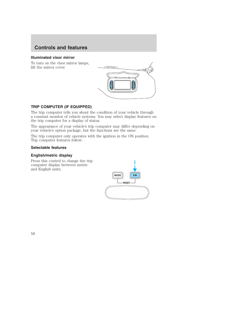 Controls and features | FORD 2000 Excursion User Manual | Page 58 / 232