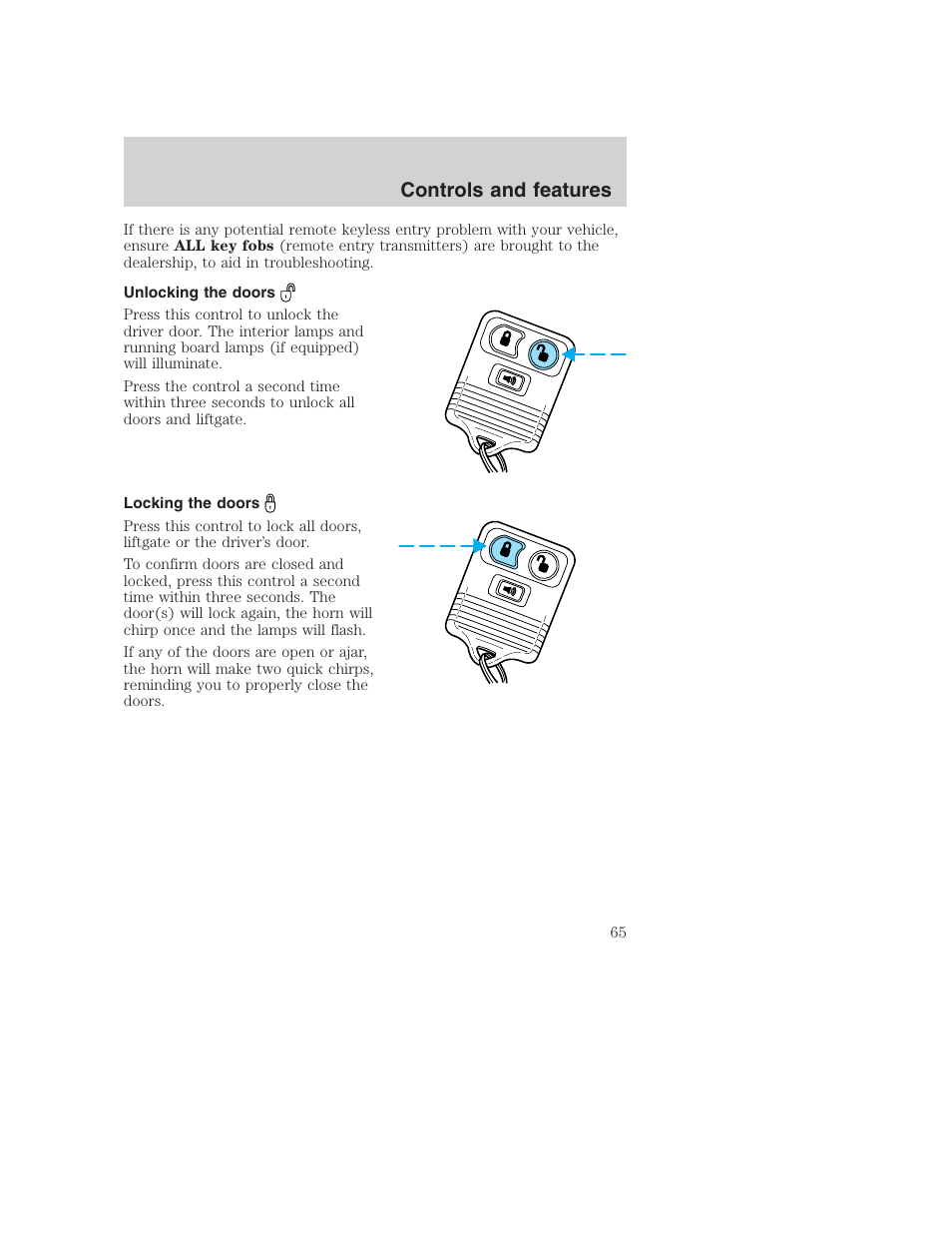 Controls and features | FORD 2000 Excursion User Manual | Page 65 / 232