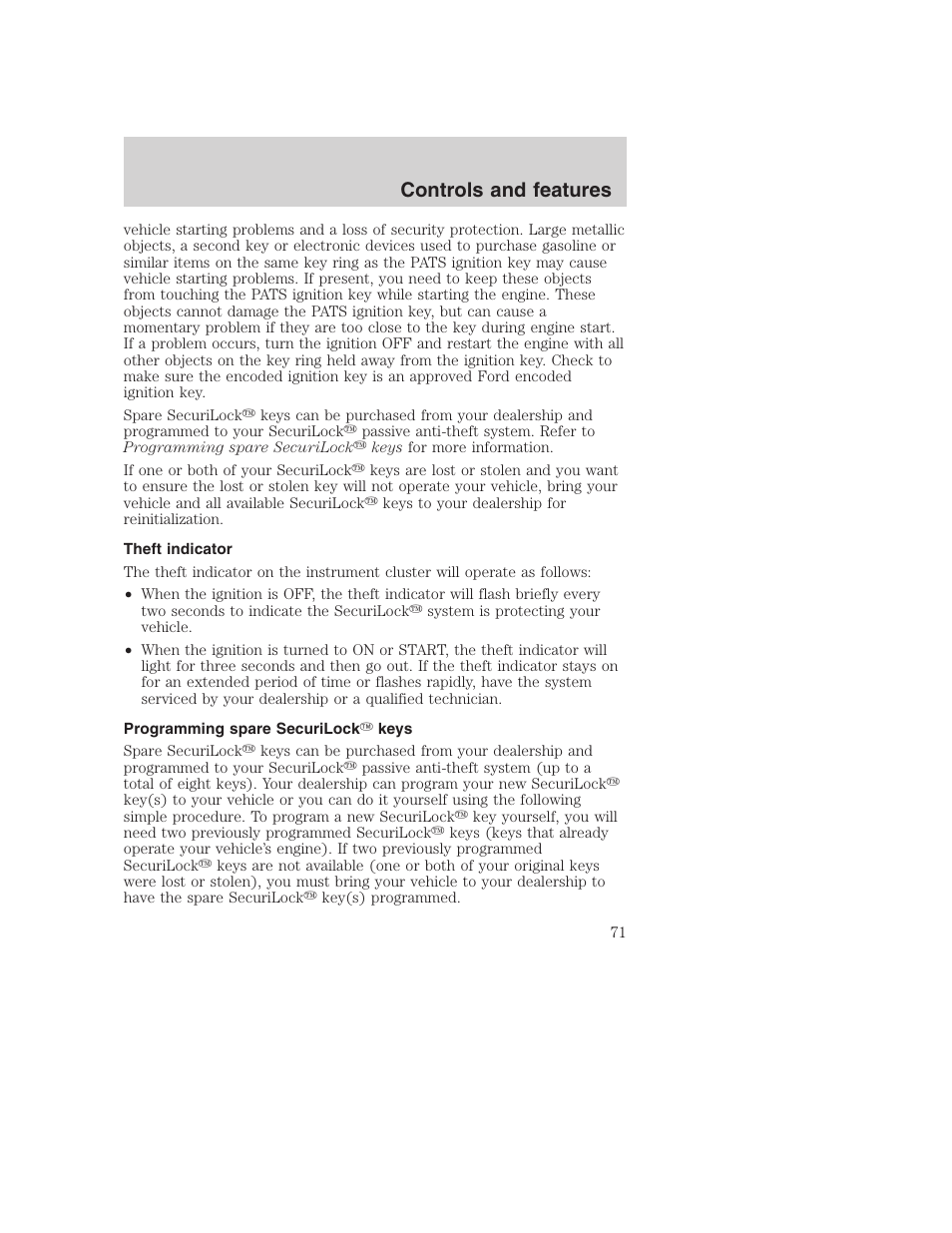 Controls and features | FORD 2000 Excursion User Manual | Page 71 / 232