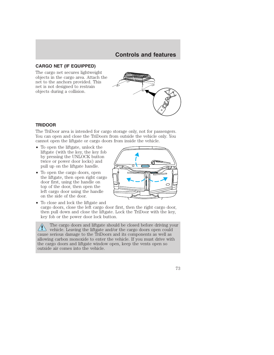 Controls and features | FORD 2000 Excursion User Manual | Page 73 / 232