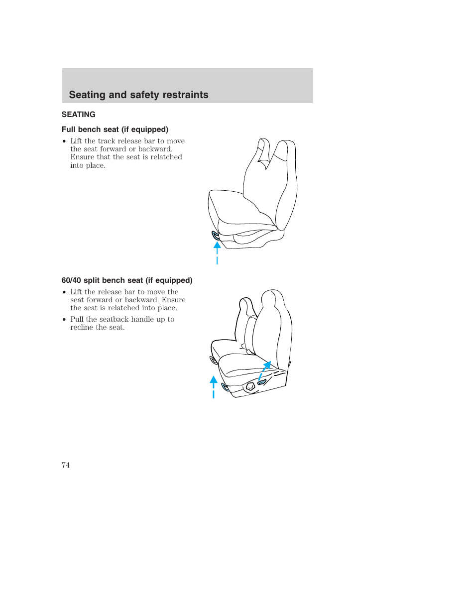 Seating and safety restraints | FORD 2000 Excursion User Manual | Page 74 / 232