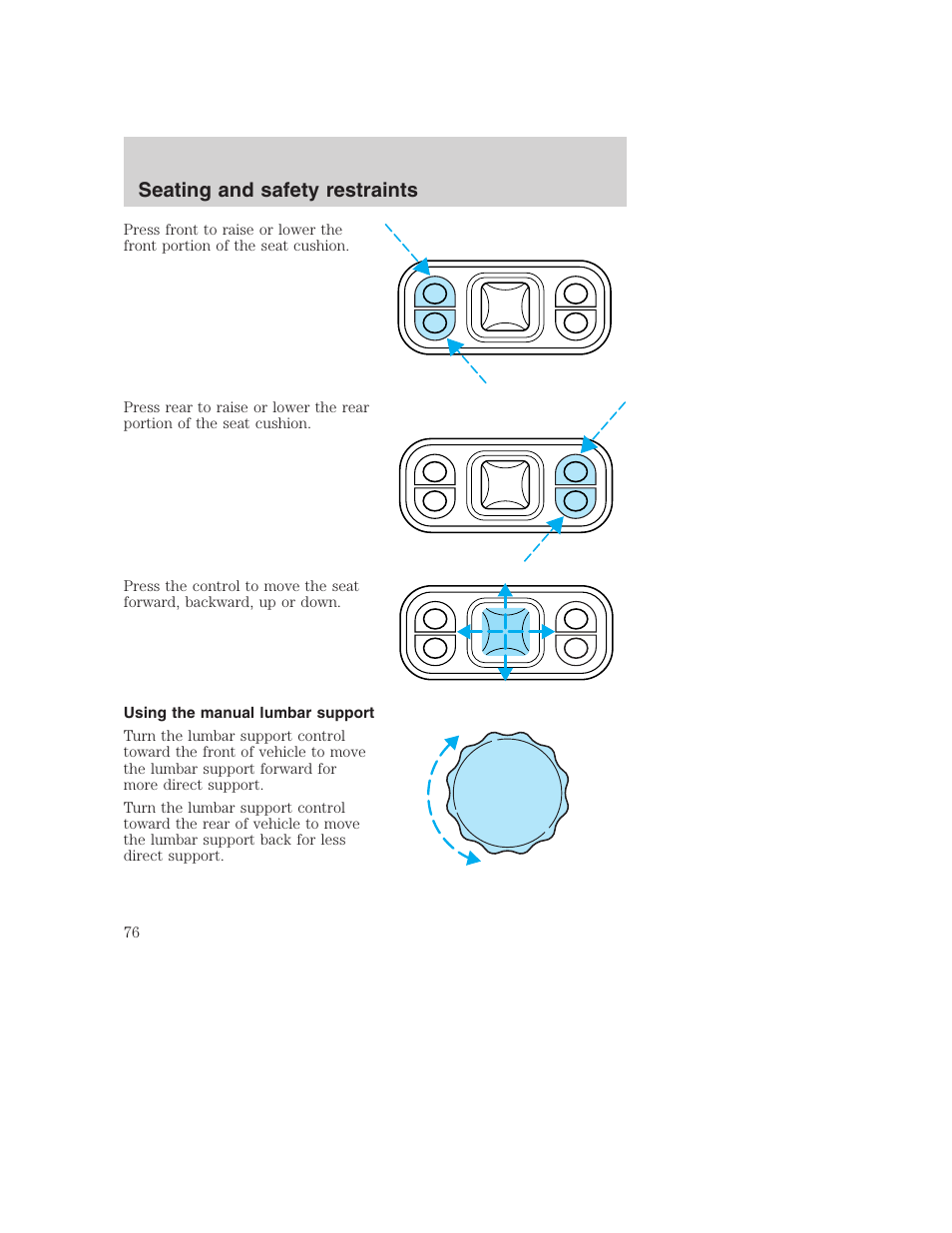 Seating and safety restraints | FORD 2000 Excursion User Manual | Page 76 / 232