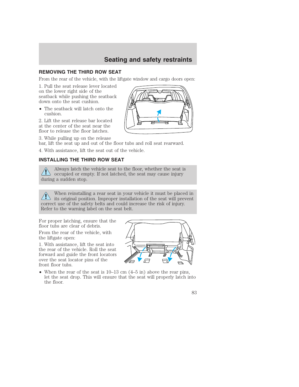 Seating and safety restraints | FORD 2000 Excursion User Manual | Page 83 / 232