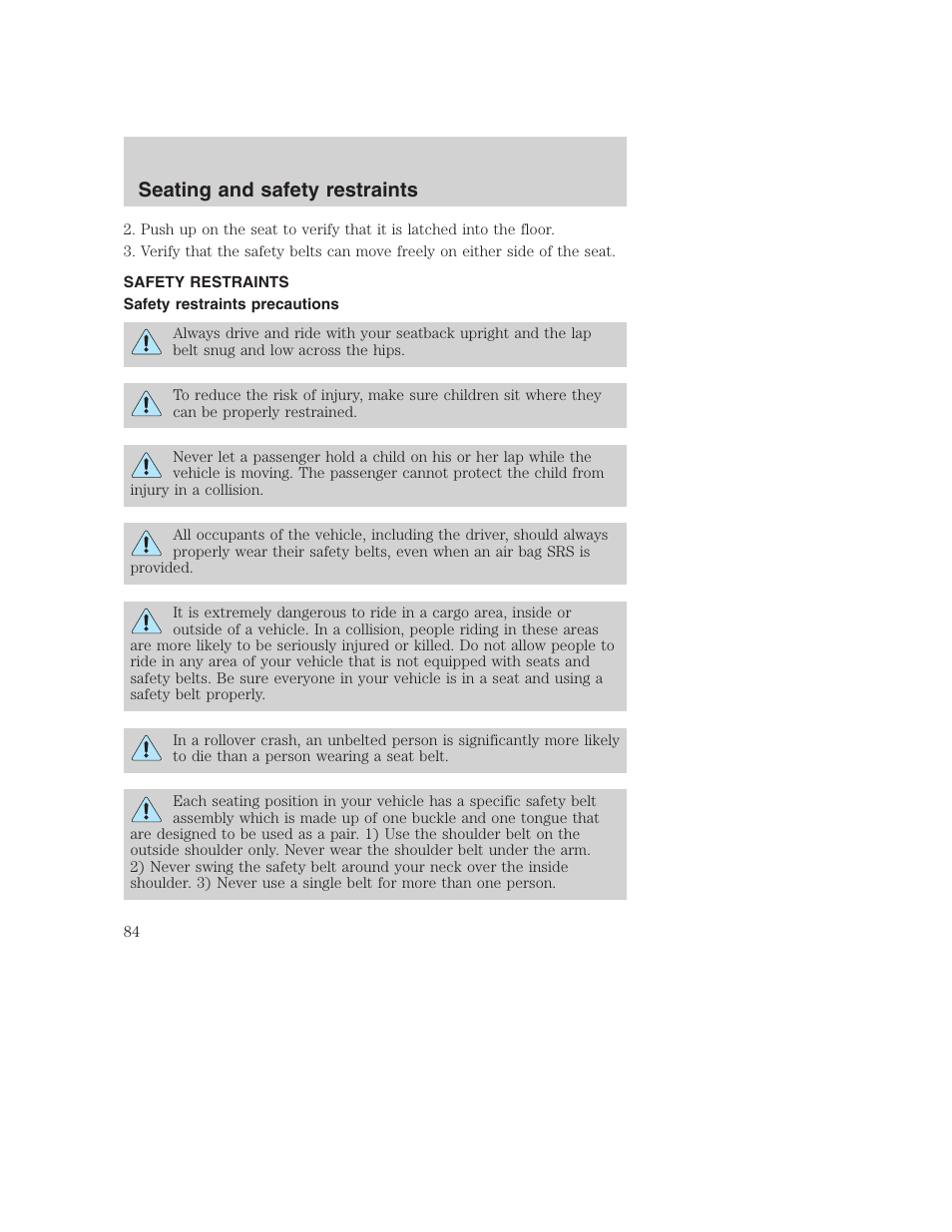 Seating and safety restraints | FORD 2000 Excursion User Manual | Page 84 / 232