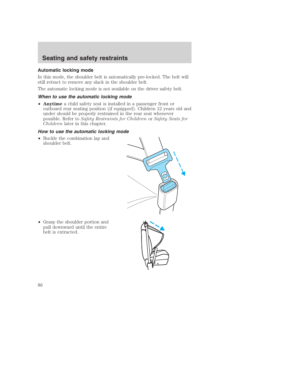 Seating and safety restraints | FORD 2000 Excursion User Manual | Page 86 / 232