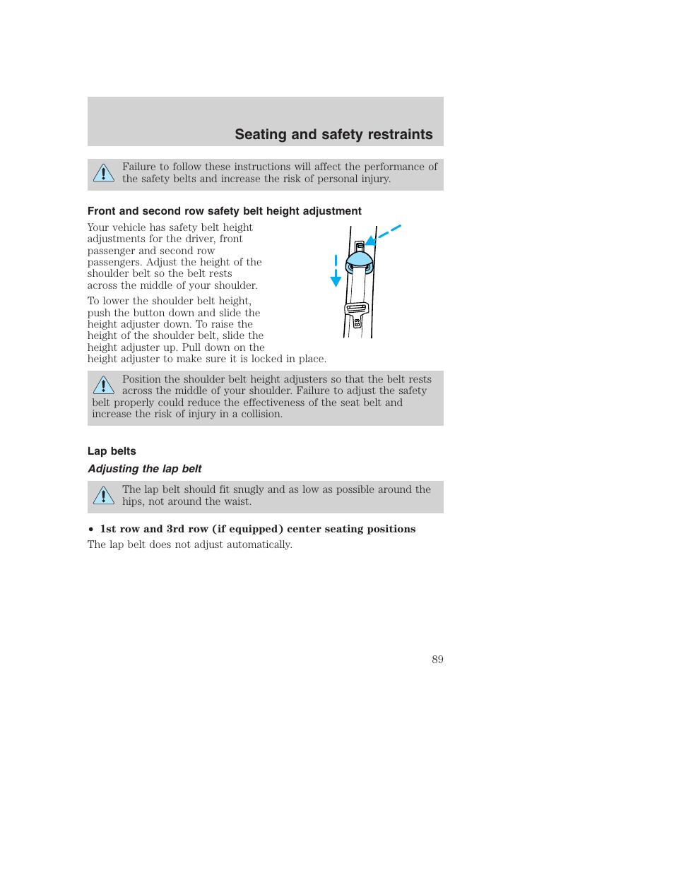 Seating and safety restraints | FORD 2000 Excursion User Manual | Page 89 / 232