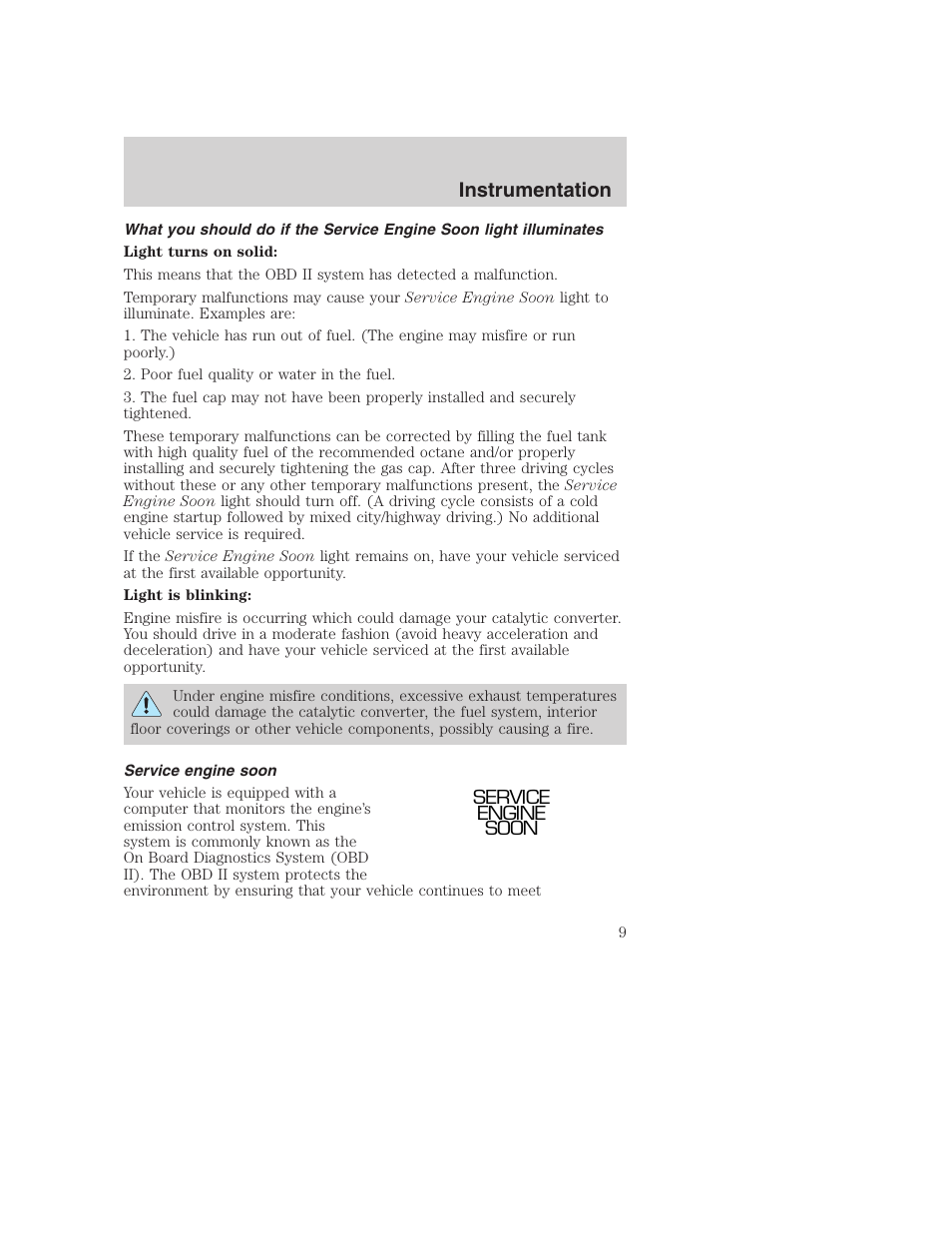 Instrumentation | FORD 2000 Excursion User Manual | Page 9 / 232