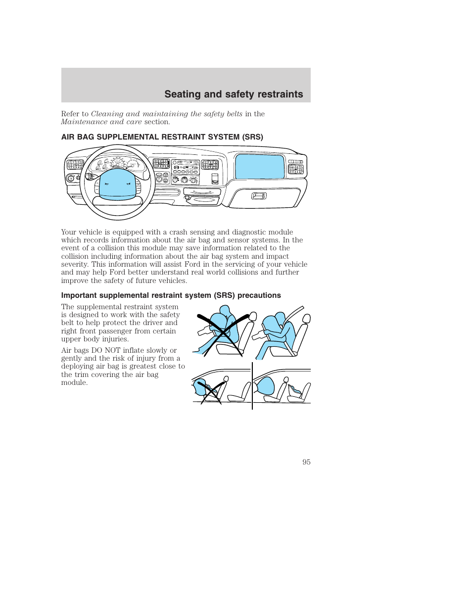 Seating and safety restraints, Dolby b nr, A/c max a/c off | FORD 2000 Excursion User Manual | Page 95 / 232