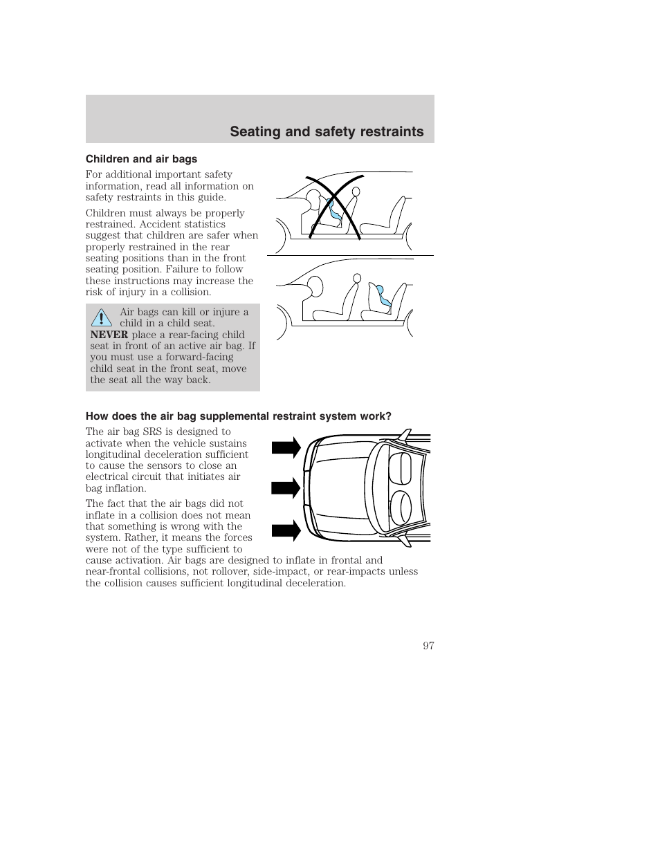 Seating and safety restraints | FORD 2000 Excursion User Manual | Page 97 / 232