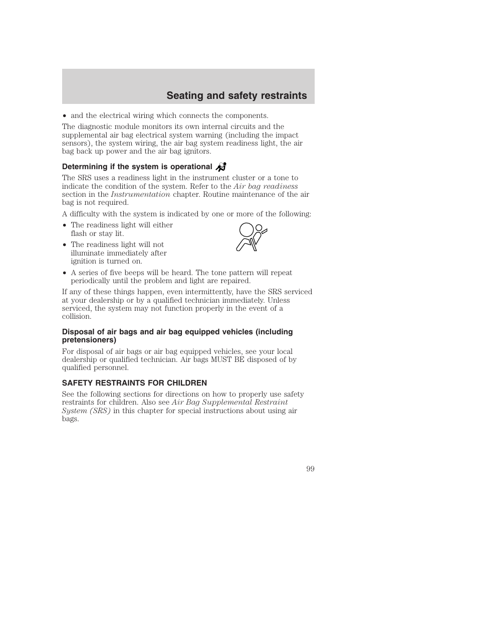 Seating and safety restraints | FORD 2000 Excursion User Manual | Page 99 / 232