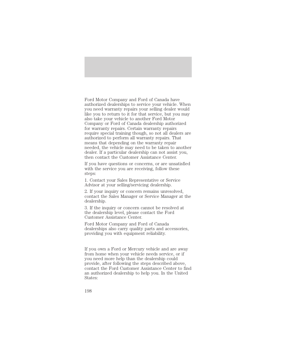 Customer assistance | FORD 2000 Mustang User Manual | Page 198 / 224