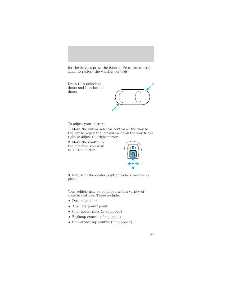 Controls and features | FORD 2000 Mustang User Manual | Page 47 / 224