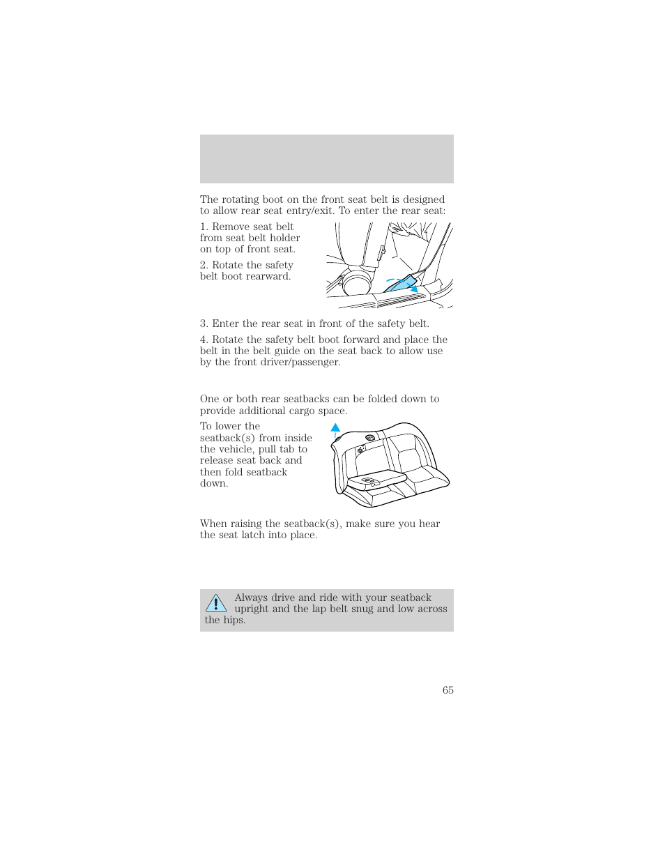 Seating and safety restraints | FORD 2000 Mustang User Manual | Page 65 / 224
