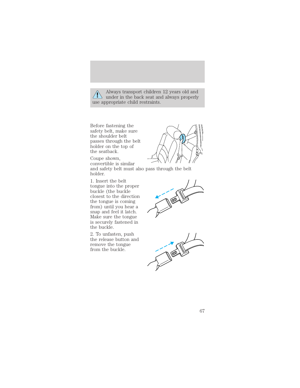 Seating and safety restraints | FORD 2000 Mustang User Manual | Page 67 / 224