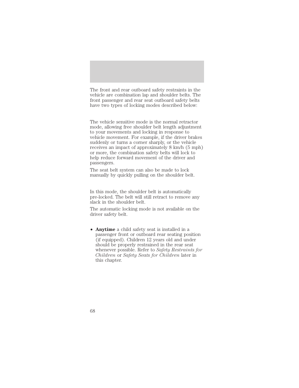 Seating and safety restraints | FORD 2000 Mustang User Manual | Page 68 / 224