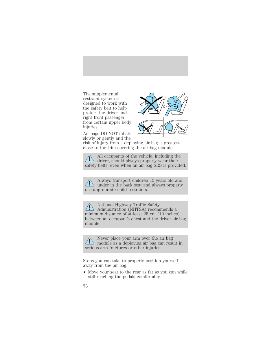 Seating and safety restraints | FORD 2000 Mustang User Manual | Page 76 / 224