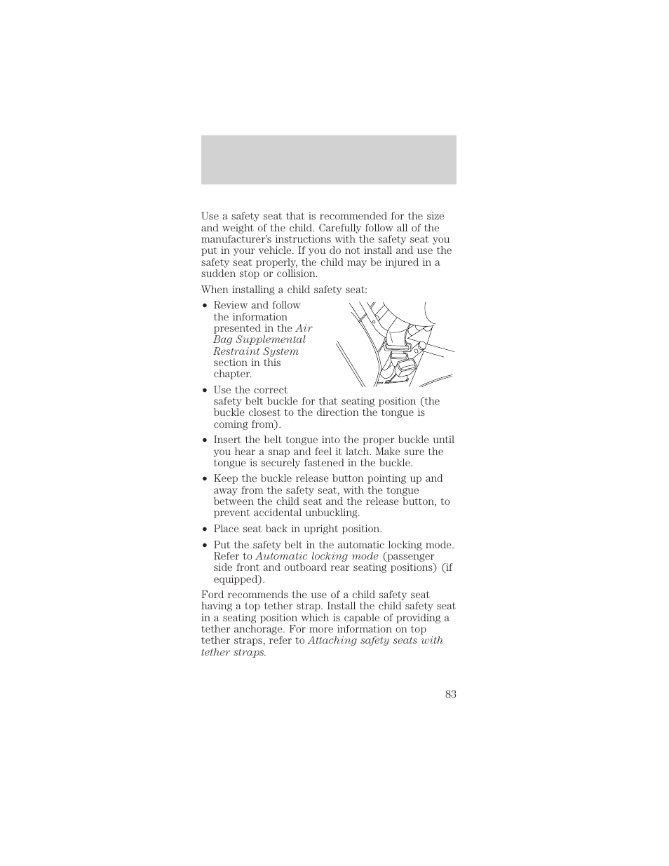 Seating and safety restraints | FORD 2000 Mustang User Manual | Page 83 / 224