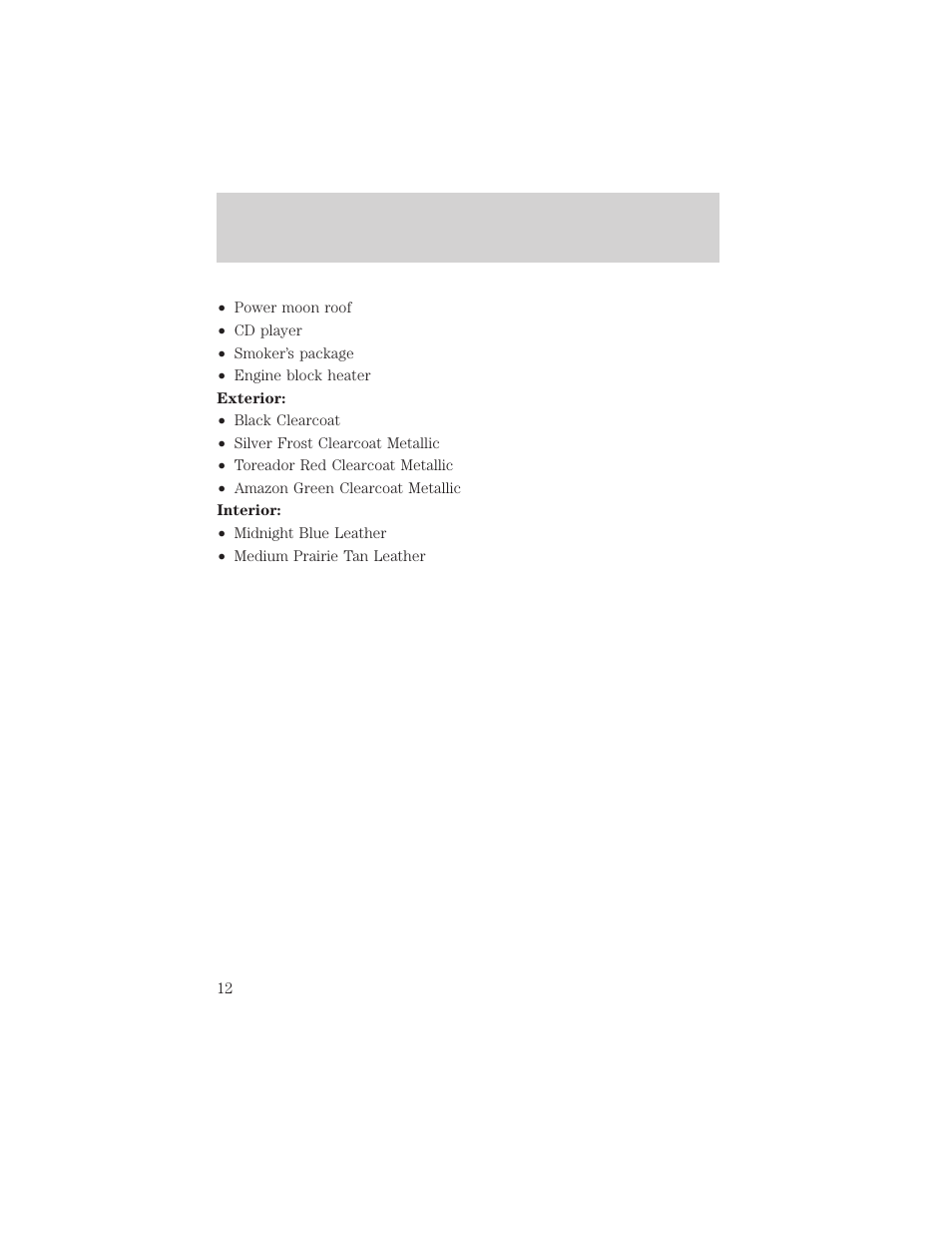 Options, color and trim | FORD 2000 Contour User Manual | Page 12 / 16
