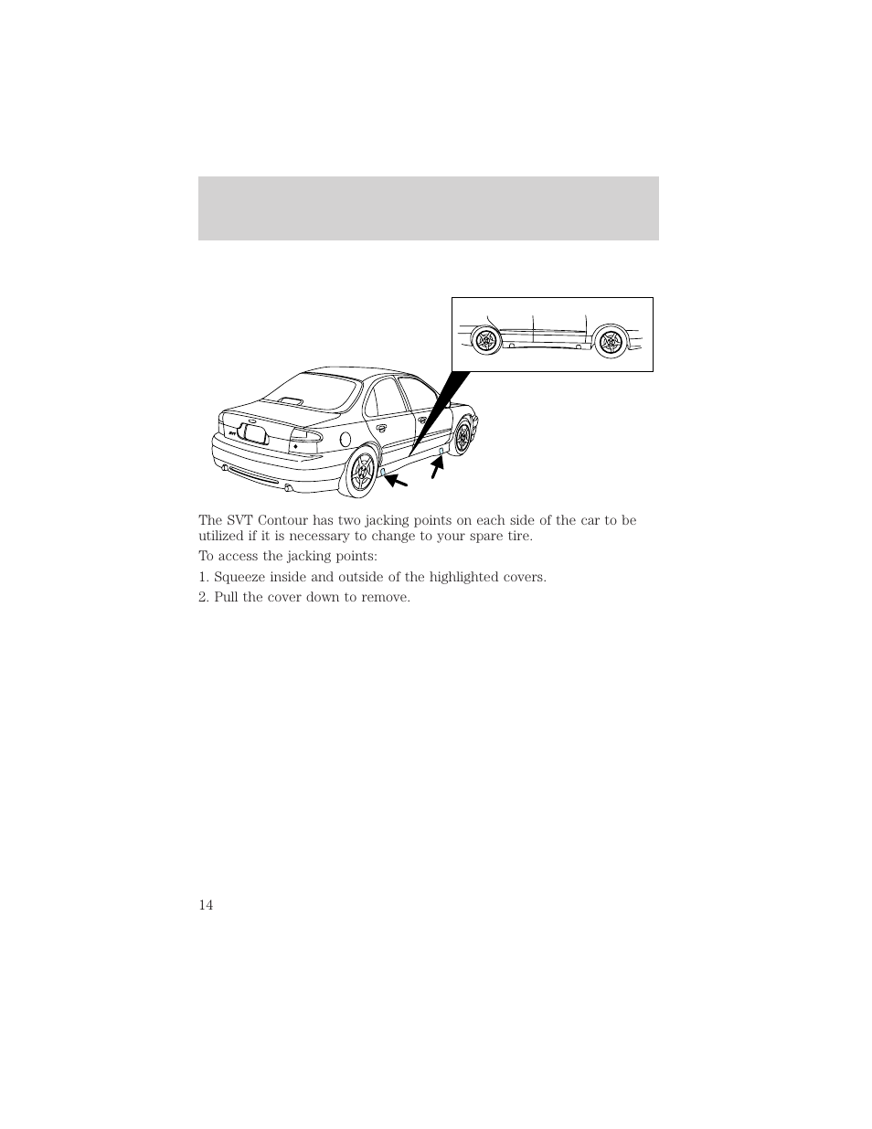 Jacking points | FORD 2000 Contour User Manual | Page 14 / 16