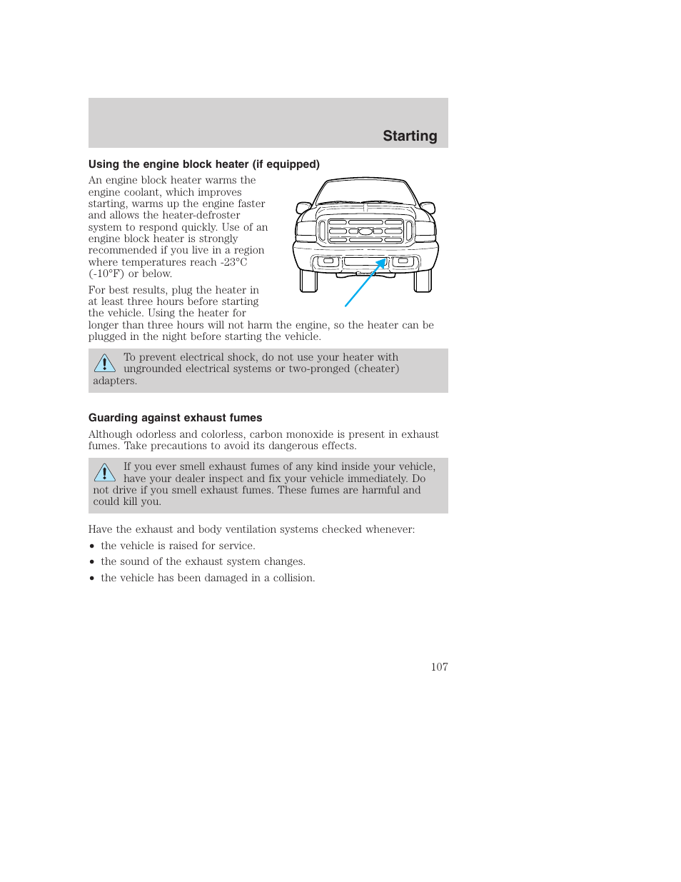 Starting | FORD F-250 User Manual | Page 107 / 256