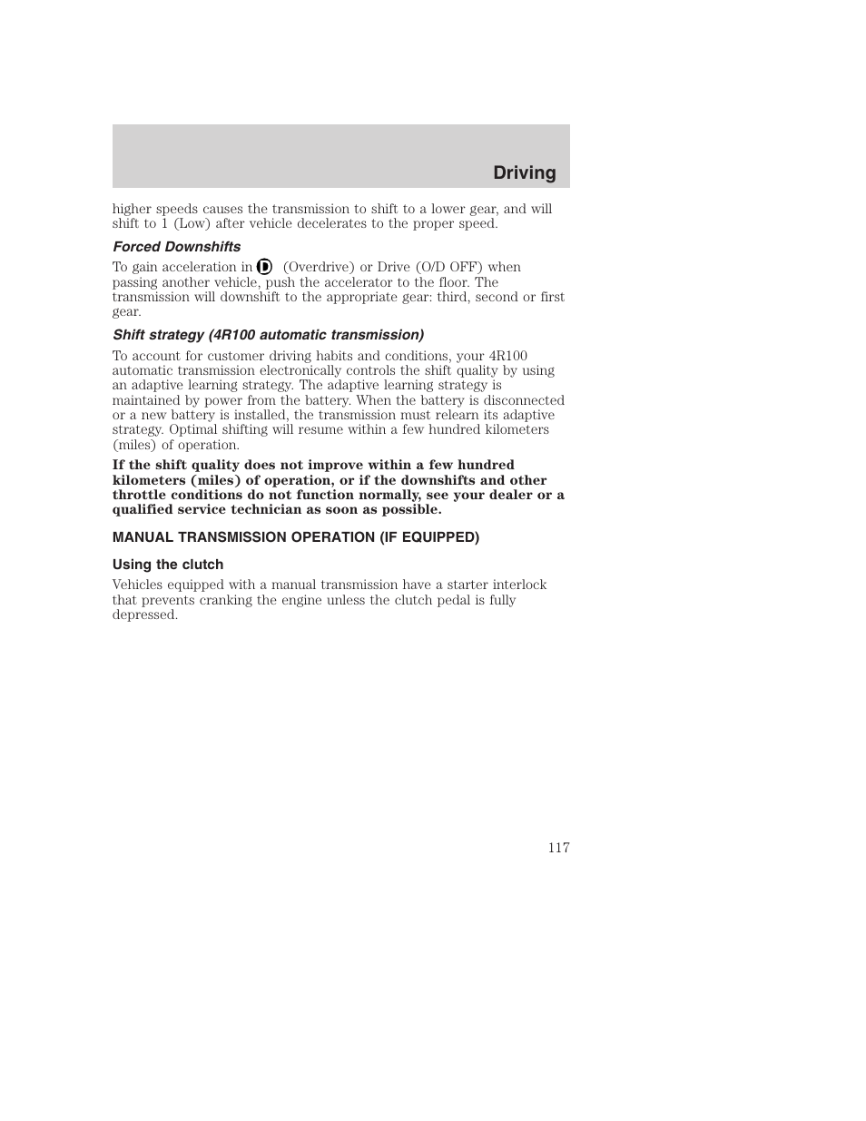 Driving | FORD F-250 User Manual | Page 117 / 256