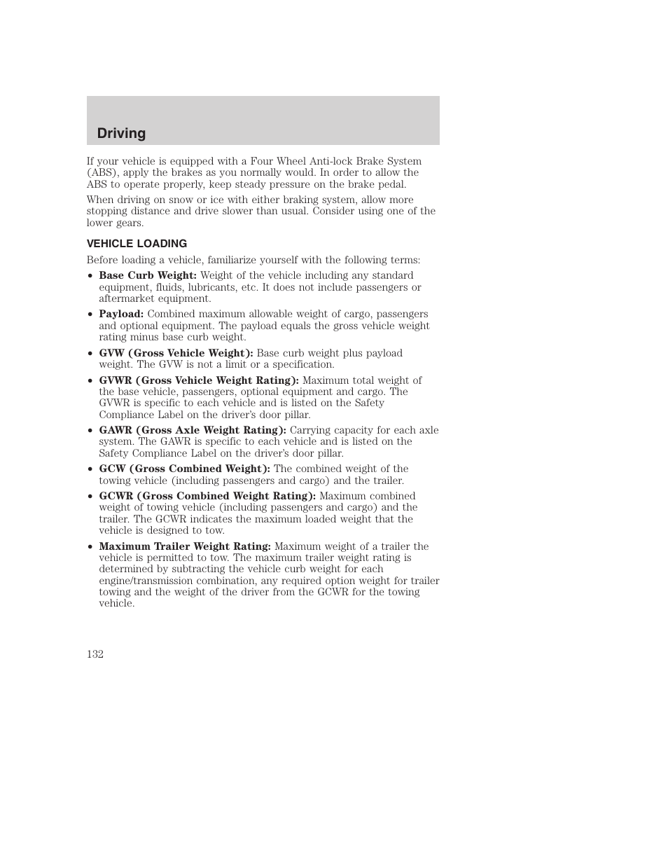 Driving | FORD F-250 User Manual | Page 132 / 256