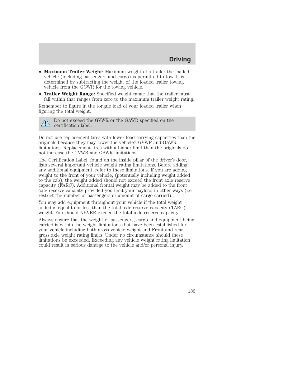 Driving | FORD F-250 User Manual | Page 133 / 256