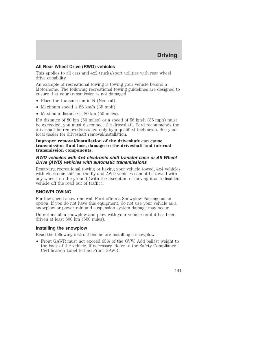 Driving | FORD F-250 User Manual | Page 141 / 256