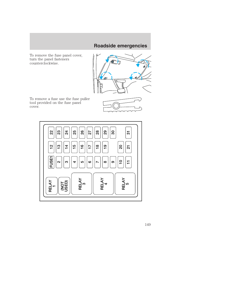 Roadside emergencies | FORD F-250 User Manual | Page 149 / 256