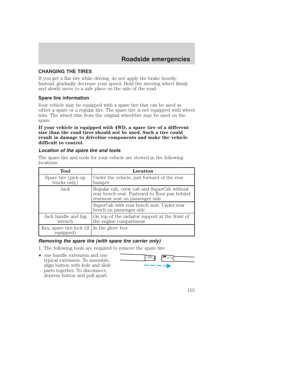 Roadside emergencies | FORD F-250 User Manual | Page 155 / 256