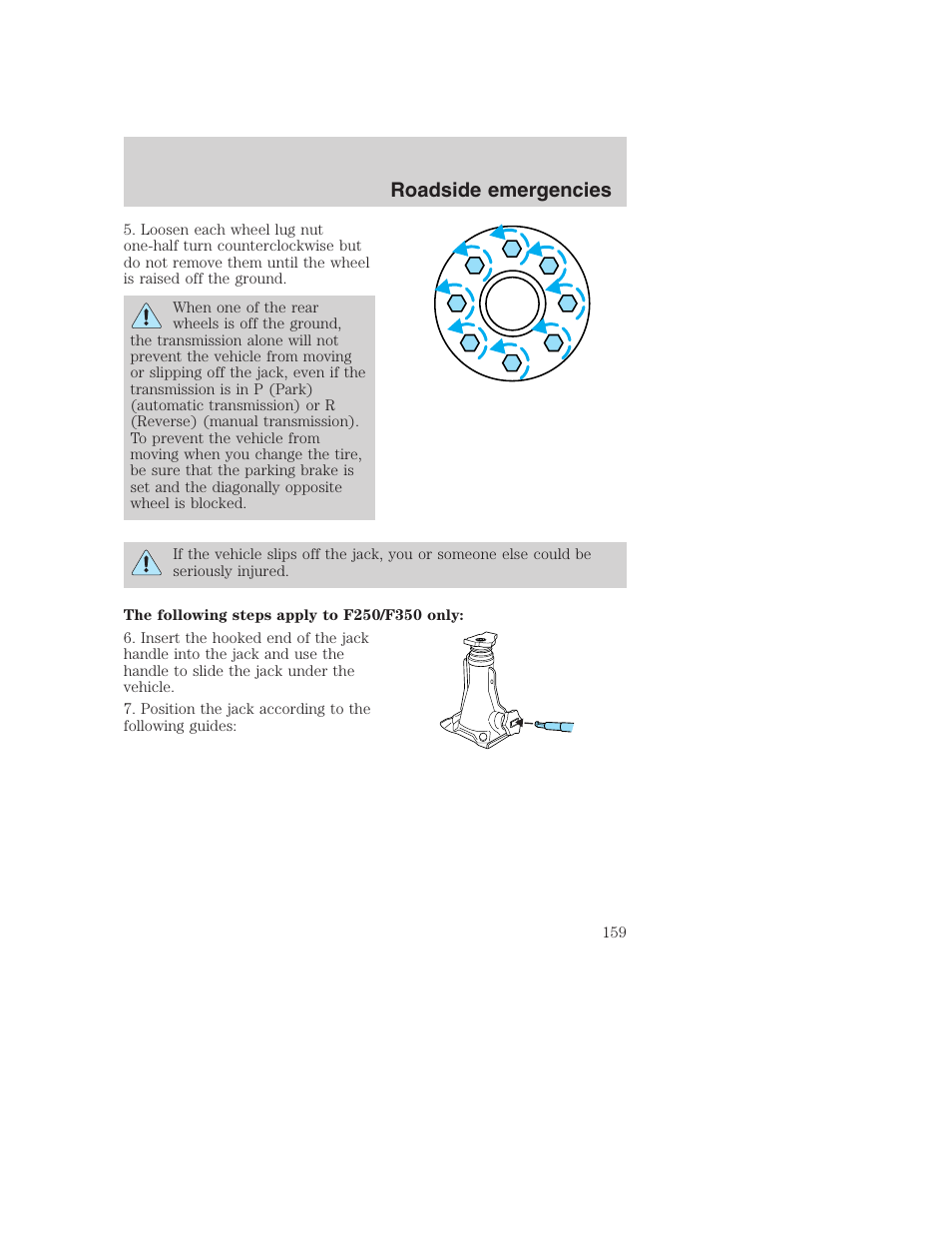 Roadside emergencies | FORD F-250 User Manual | Page 159 / 256