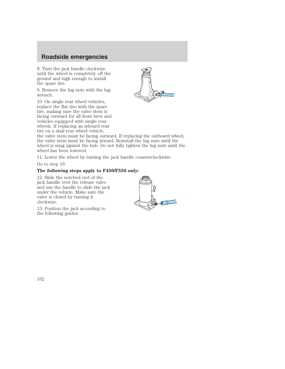 Roadside emergencies | FORD F-250 User Manual | Page 162 / 256