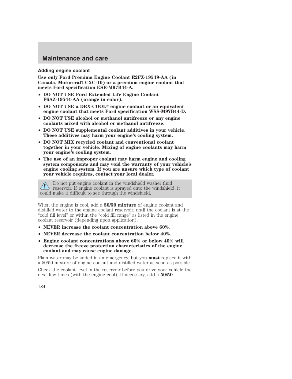 Maintenance and care | FORD F-250 User Manual | Page 184 / 256