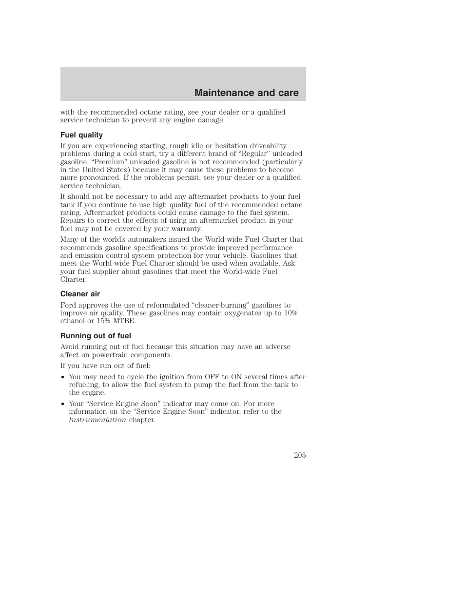 Maintenance and care | FORD F-250 User Manual | Page 205 / 256