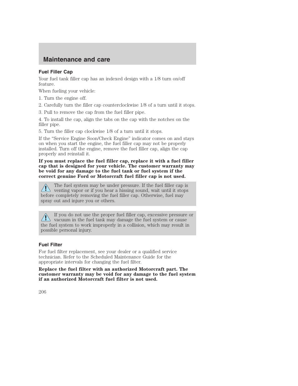 Maintenance and care | FORD F-250 User Manual | Page 206 / 256