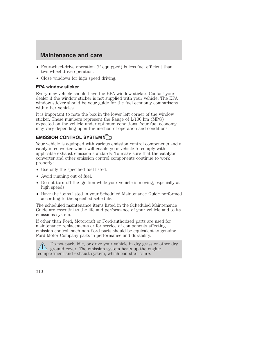 Maintenance and care | FORD F-250 User Manual | Page 210 / 256