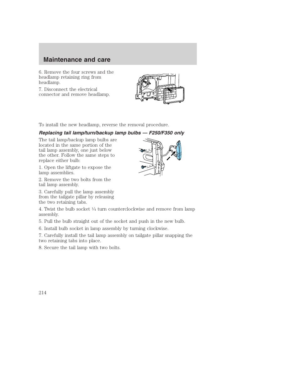 Maintenance and care | FORD F-250 User Manual | Page 214 / 256